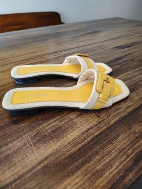 Escada Sport  Flat Slides Sandals 37.5 7.5 Classic Old Money Buckle Yellow